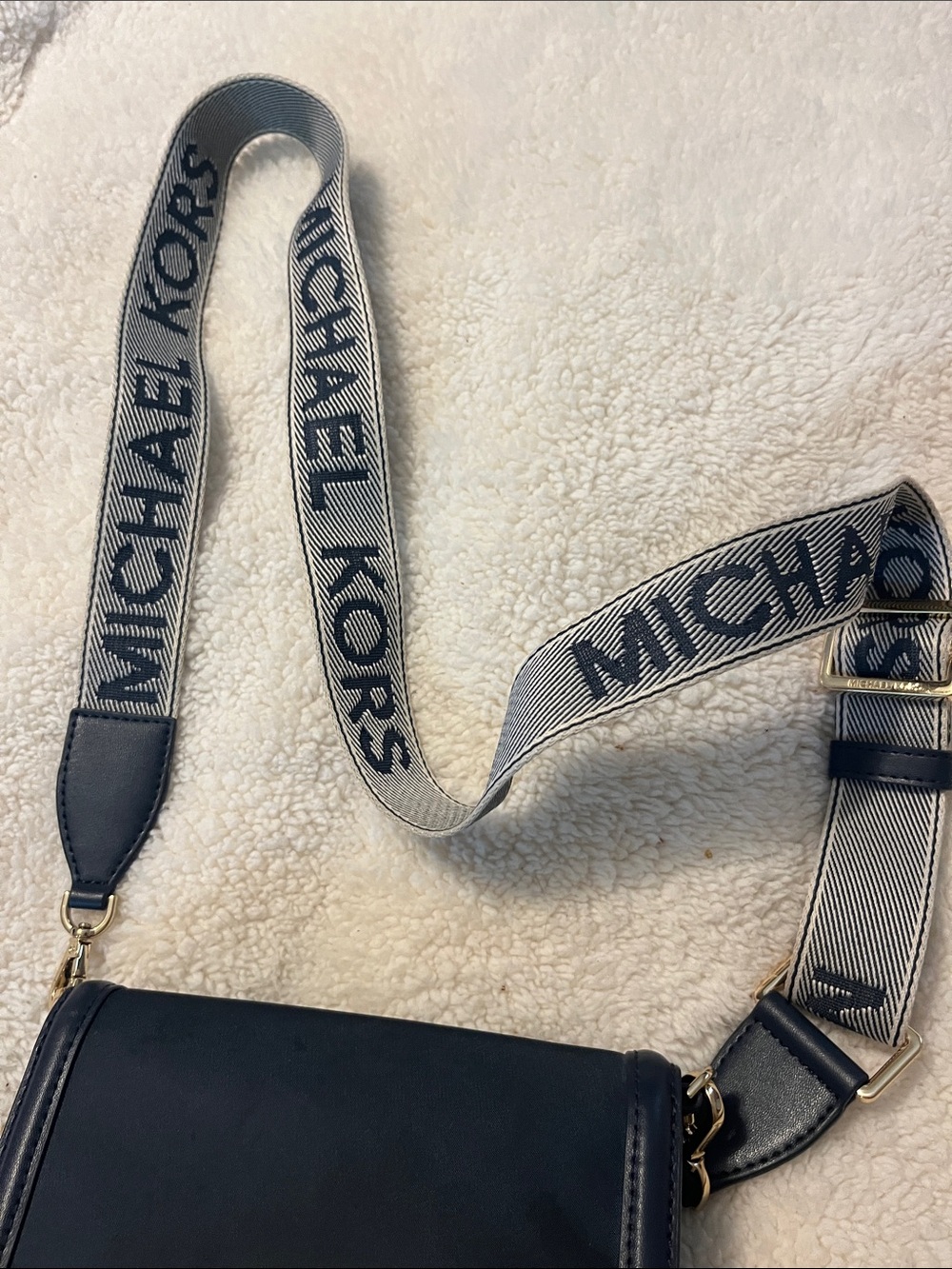 Michael Kors Navy Leather Crossbody with Branded Strap - Picture 3 of 5